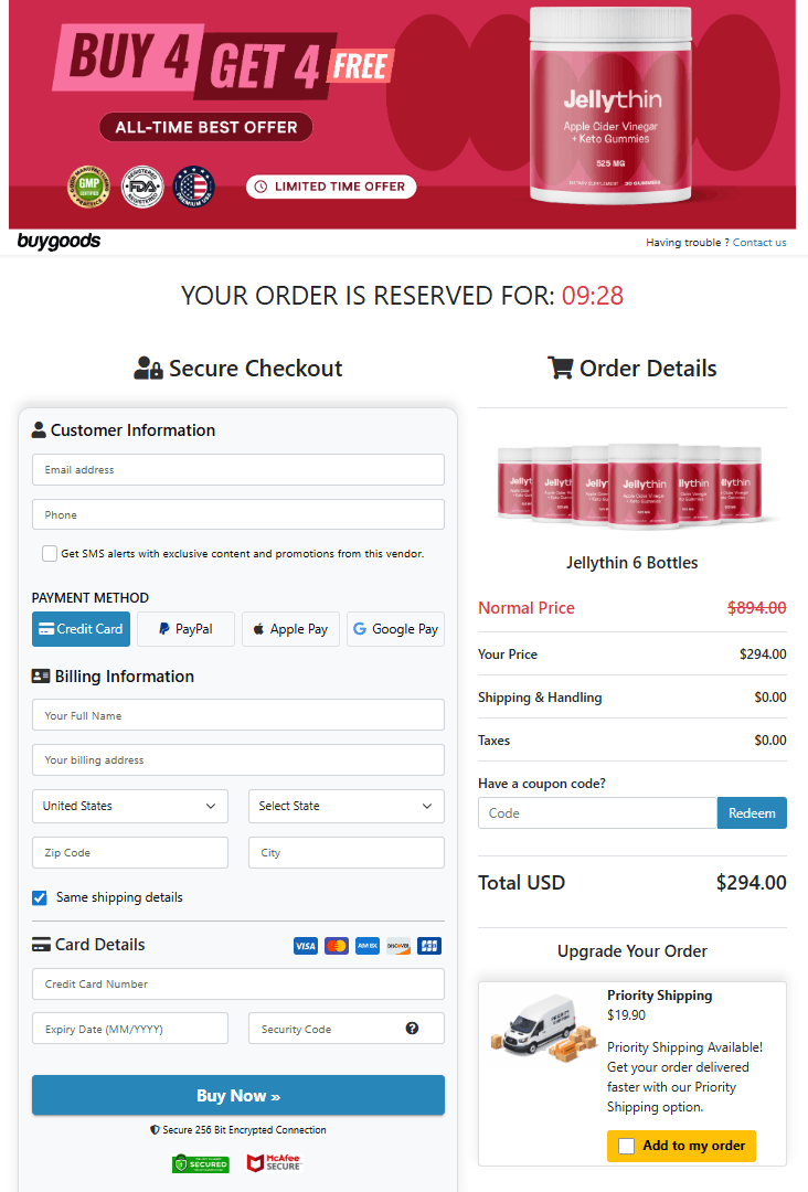 JellyThin order page